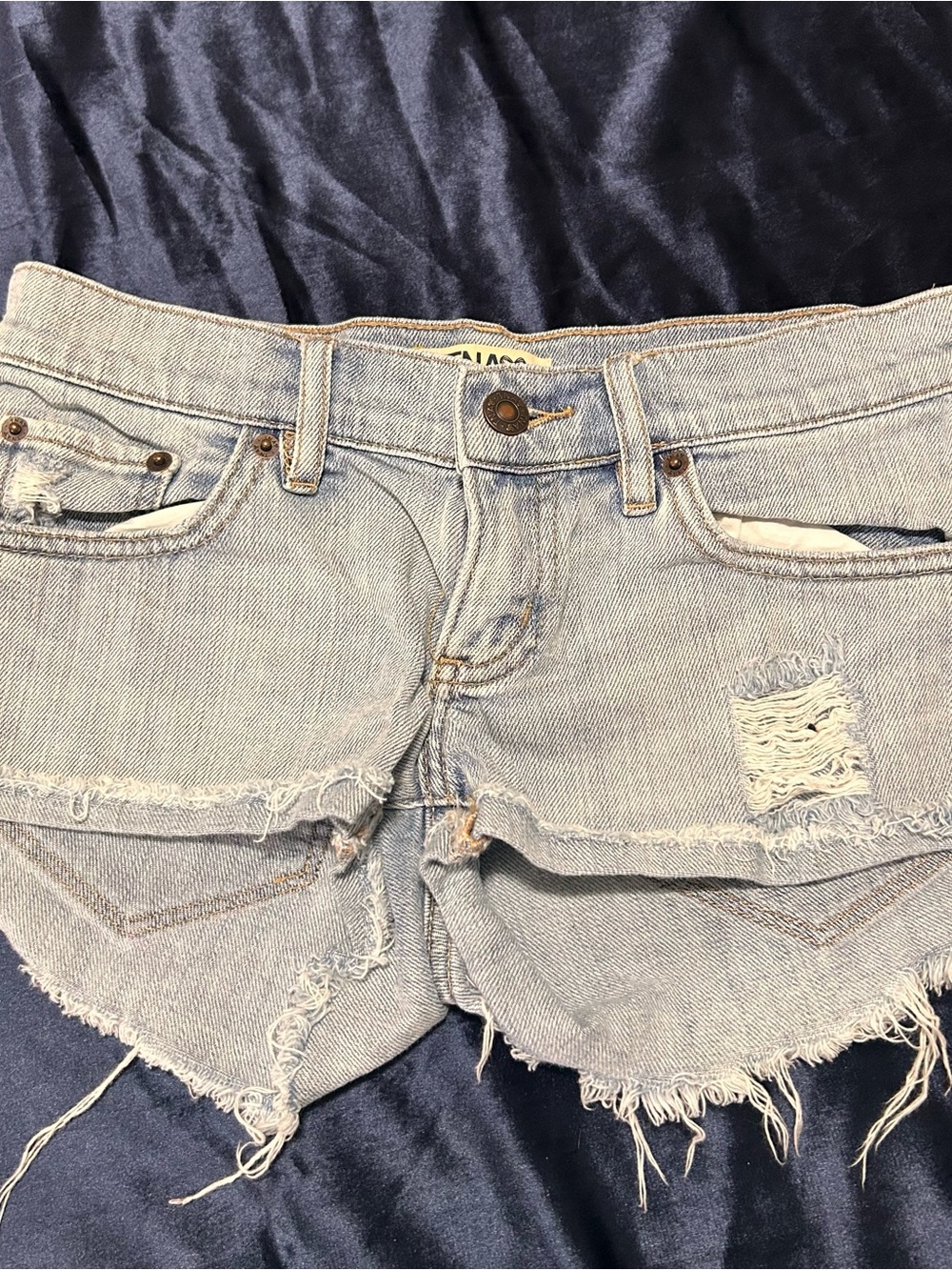 TNA Light Blue Distressed Denim Cutoff Shorts